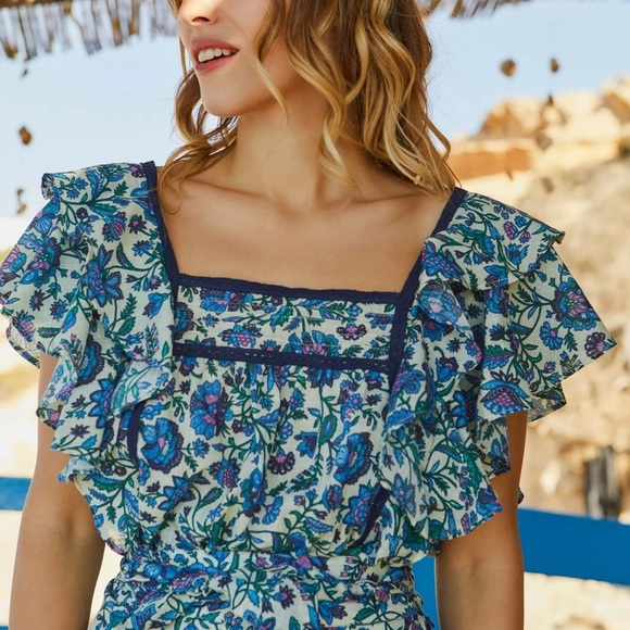 Doen Tops - Petite Mendigote Blue Ornella Top in Small